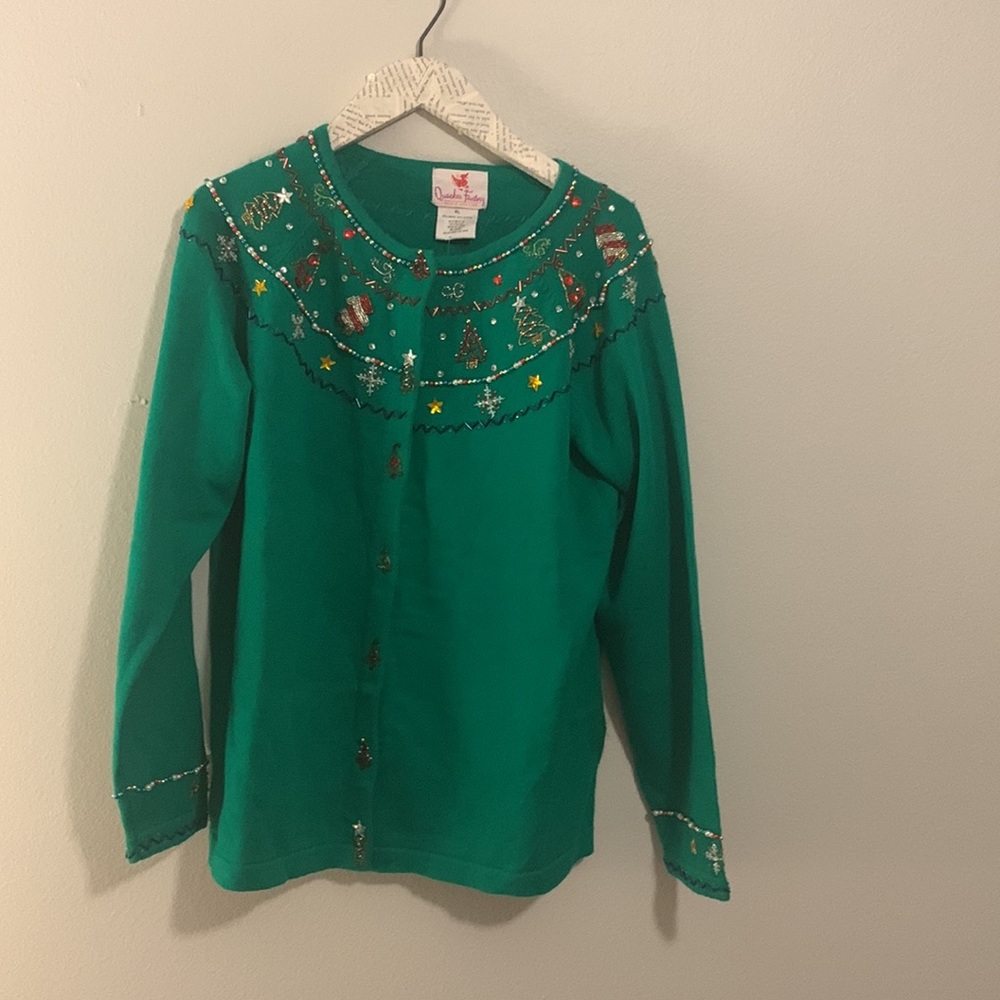 NWT Beaded Holiday Button Down Sweater